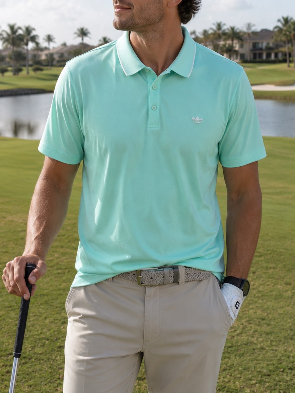 NWT adidas Originals Golf Polo 2XL Mint Green Aqua Fairview Mountain Golf Course